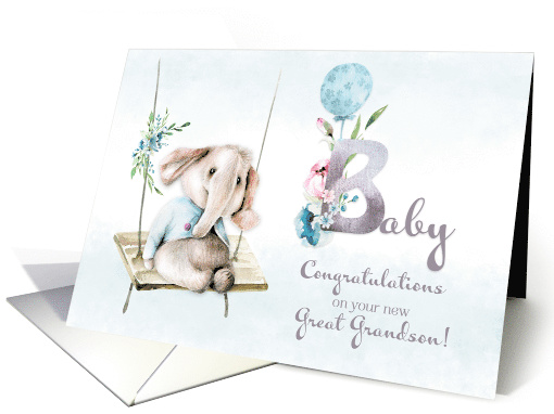 Congratulations New Great Grandson Baby Elephant on Swing card