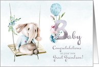 Congratulations New Great Grandson Baby Elephant on Swing card