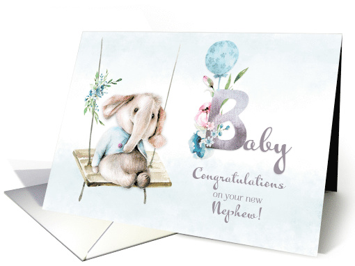Congratulations New Nephew Baby Elephant on Swing card (1618516)