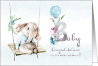 Congratulations New Arrival Baby Elephant on Swing card