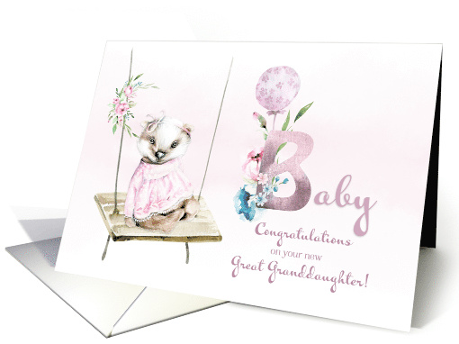 Congratulations New Great Granddaughter Baby Badger on Swing card