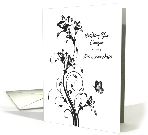 Sympathy for Loss of Sister Black and White Floral card (1620944)