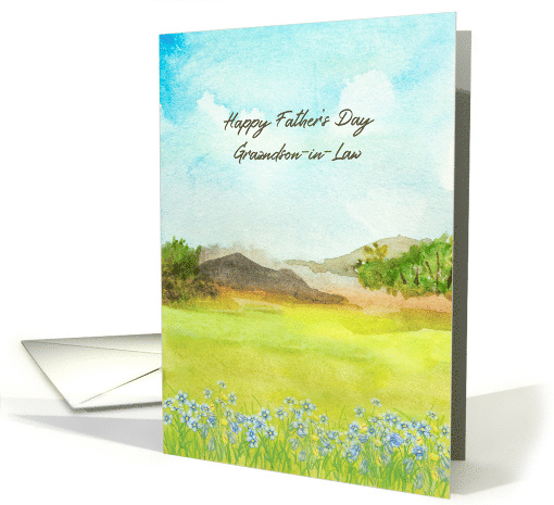 For Grandson in Law on Fathers Day Watercolor Mountain Landscape card