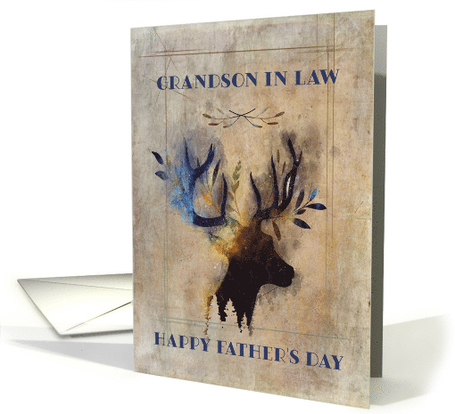 For Grandson in Law on Father's Day Rustic Watercolor Deer card