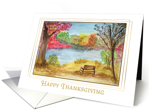 Thanksgiving Watercolor Lake Scene in Autumn card (1623592)