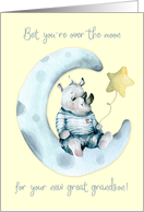 New Great Grandson Congratulations with Cute Rhino on Crescent Moon card
