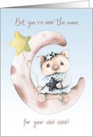 New Niece Congratulations Sweet Pig on Crescent Moon card