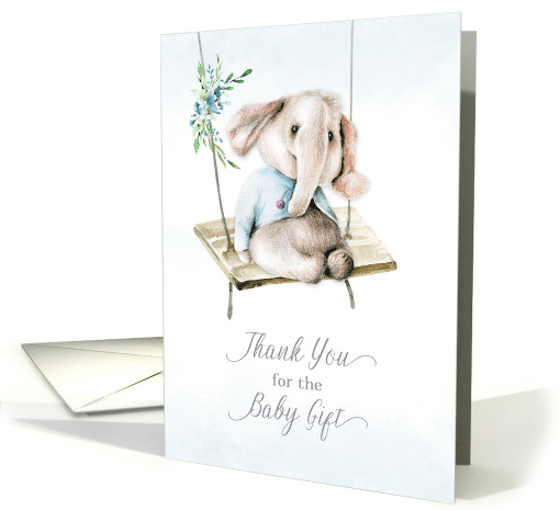 Thank You for Baby Gift Elephant on Wooden Swing card (1628490)
