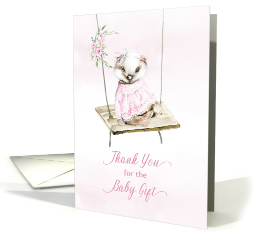 Thank You for Baby Gift Girl Badger on Wooden Swing card (1628492)