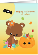 For Child Halloween with Bear, Pumpkin, Moon and Bat Customize Name card