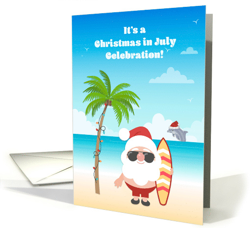 Christmas in July Invitation with Santa on Beach, Palm... (1630538)