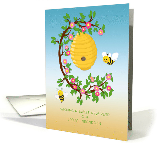 For Grandson at Rosh Hashanah Cute Bees with Beehive card (1631750)