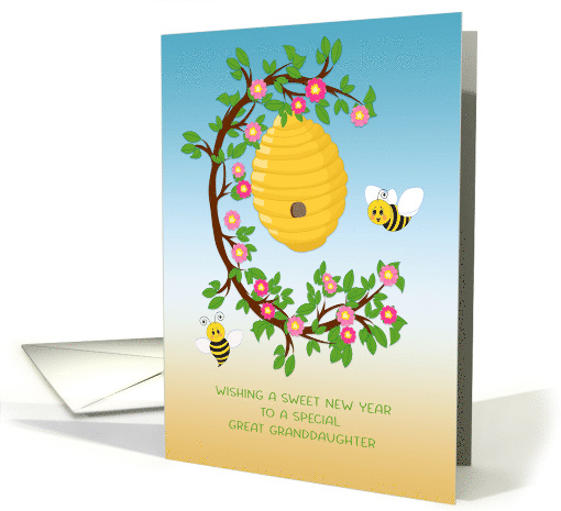 For Great Granddaughter at Rosh Hashanah Cute Bees with Beehive card