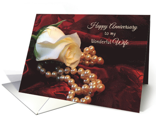 Wife Anniversary White Rose and Pearls card (187075)