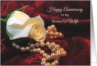 Wife Anniversary White Rose and Pearls card