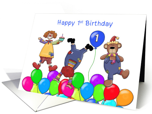 First Birthday Funny Clowns card (418305)