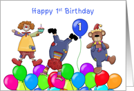 First Birthday Funny Clowns card