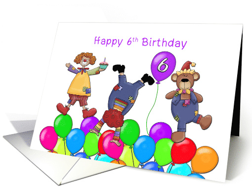 Sixth Birthday Funny Clowns card (418319)