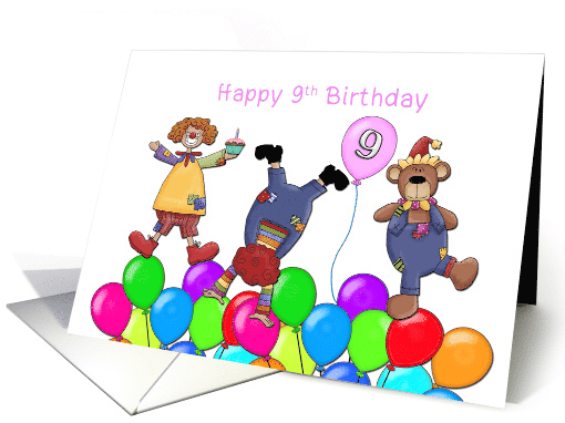 Ninth Birthday Circus Clowns card (418324)