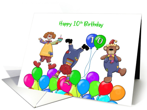 Tenth Birthday Funny Clowns card (418334)