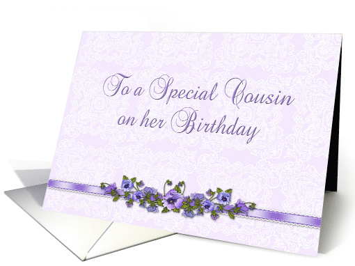 Birthday Cousin Purple Pansies card (423321)