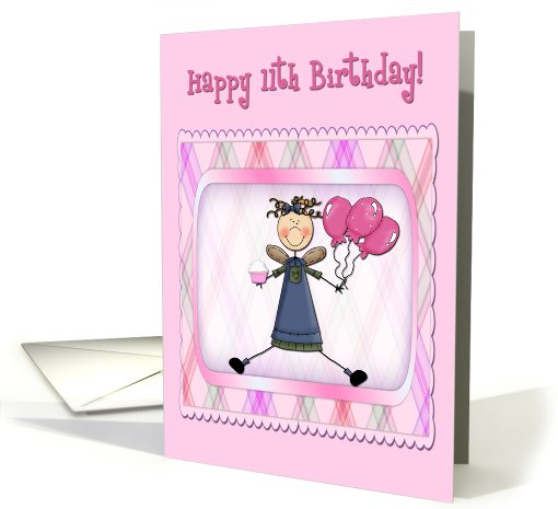 11th Birthday Pink Angel card (423665)