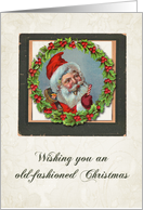 Vintage Santa Holly Wreath card
