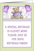 Teddy Bear Purple Birthday Invitation card