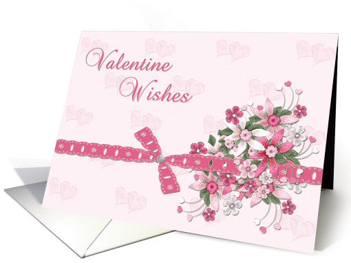 Valentine Pink Flowers Hearts card (553202)