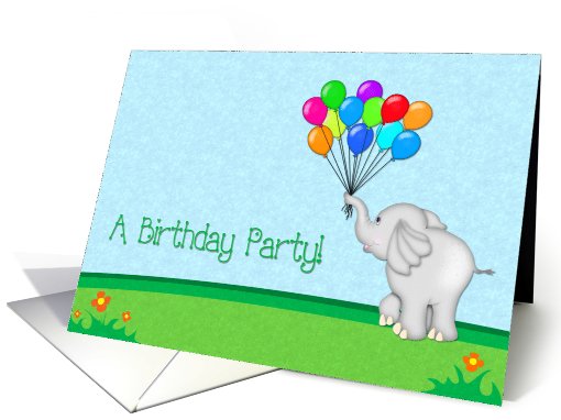 Elephant Balloons Birthday Party Invite card (556610)