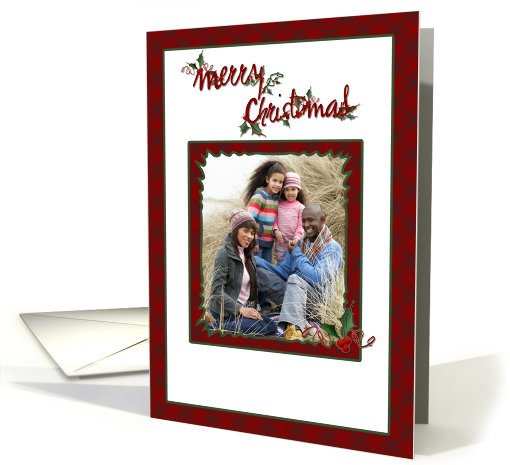 Red Plaid Merry Christmas Holly Photo card (849423)