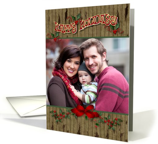 Wood-Look Holly Christmas Photo card (849779)