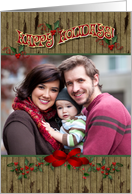 Wood-Look Holly Christmas Photo Card
