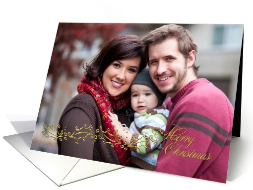 Gold Holly Border Christmas Photo card (855045)