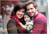 Gold Holly Border Christmas Photo Card