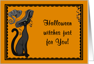 Glamour Cat Halloween Greeting card