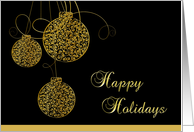 Happy Holidays, Gold Filigree Christmas Ornaments Black card