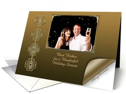 Gold Snowflakes Christmas Photo card (862954)
