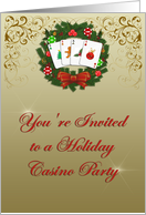 Holiday Casino Party, Wreath, Playing Cards Invitation card