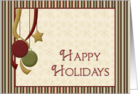 Ornaments, Stripes, Snowflakes, Happy Holidays card