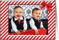 Red White Stripes Bow, Christmas Photo Card