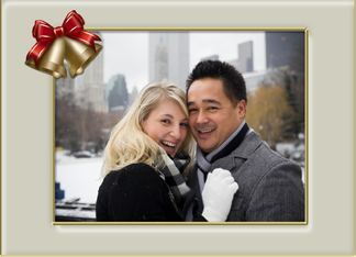 Gold Bells, Red Bow, Christmas Photo Card