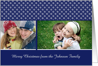 Blue White Snowflakes Holiday Photo Card