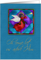 Dark Skinned Angel, Blue, Religious Christmas Greeting card