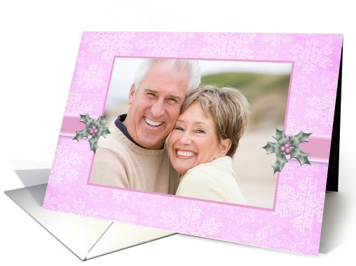 Pink Snowflakes, Holly, Holiday Photo card (870659)