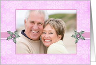Pink Snowflakes, Holly, Holiday Photo Card