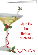 Holiday Martini, Holly, Ribbon, Party Invitation card