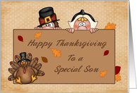 Happy Thanksgiving Son, Pilgrims, Turkey card
