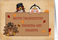 Happy Thanksgiving Grandma, Grandpa, Pilgrims, Turkey card