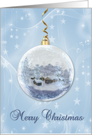 Blue Frosty Ornament, Winter Scene, Stars, Merry Christmas card